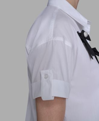 Women's Collar Bow Applique Detail Top