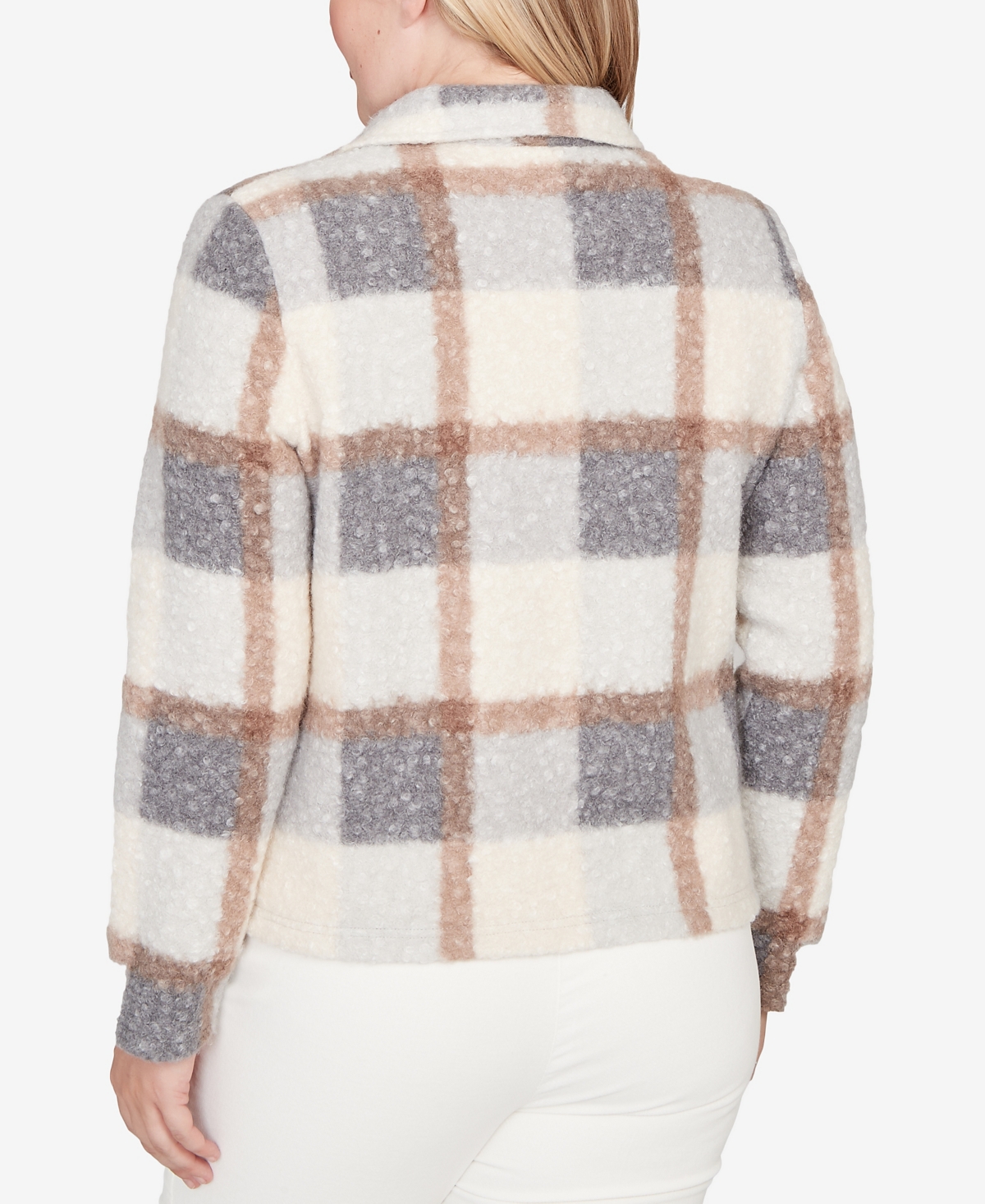 Alfred Dunner Plus Size Vienna Plaid Knit Boucle Jacket In Neutral