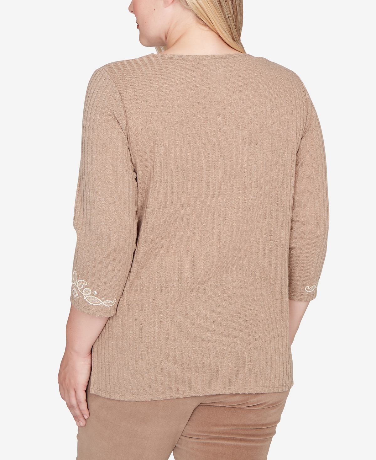 Alfred Dunner Vienna Embroidered Medallion Center Knit Top In Brown