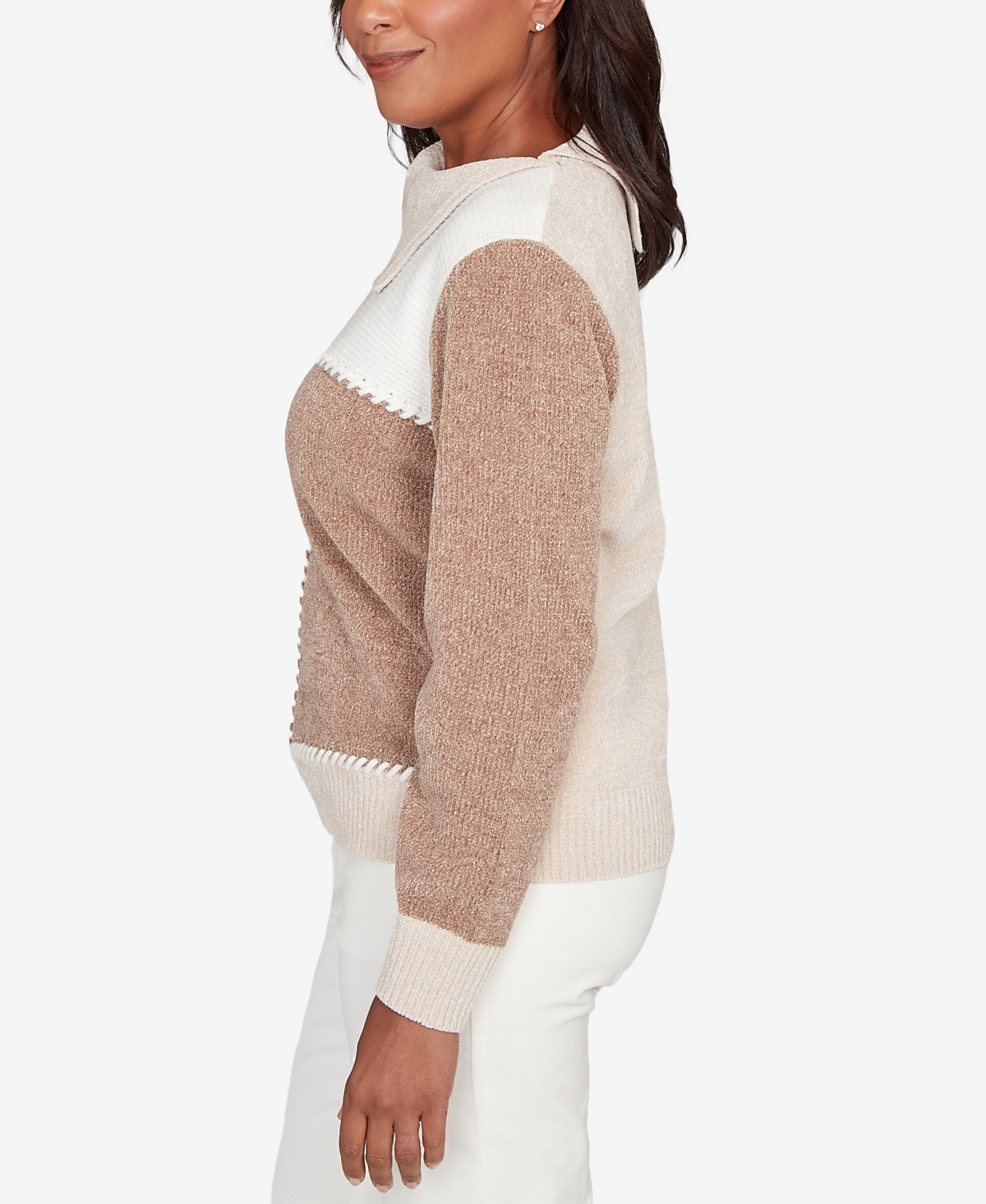 Alfred Dunner Plus Size Vienna Neutral Tones Colorblock Sweater In Brown