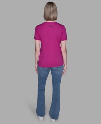 Women's Crewneck Bonjour Eiffel Tower Embellished T-Shirt