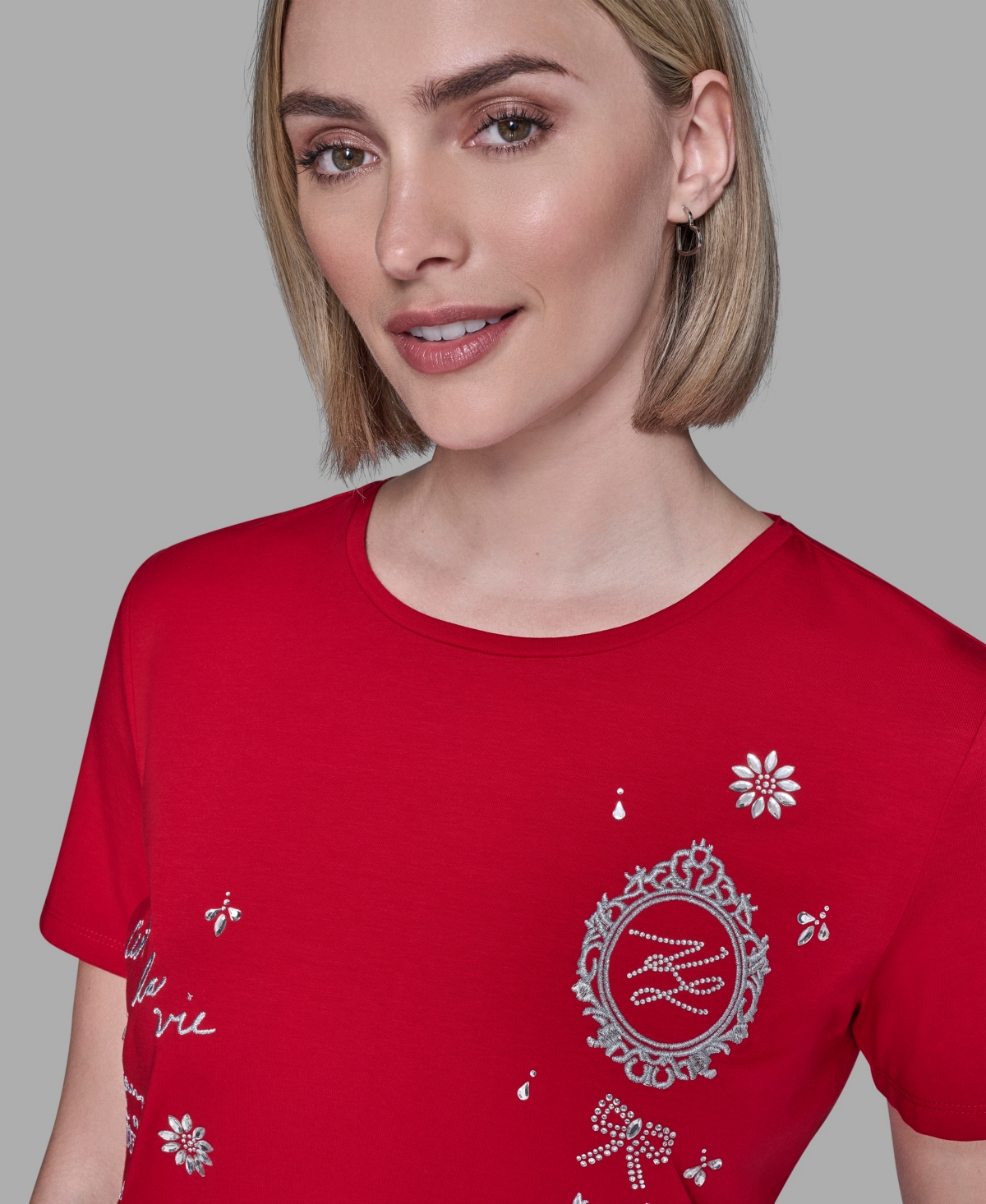 Karl Lagerfeld Women's Crewneck Embellished Icon T-shirt In Red