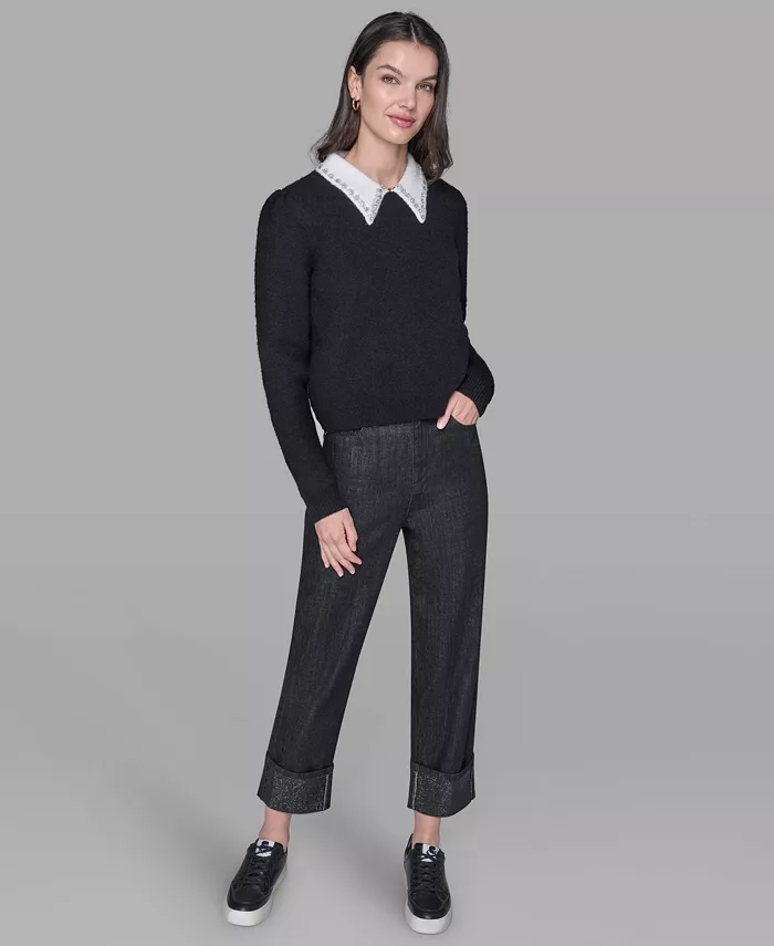 Women's Contrast Collar Sweater - thumbnail 4