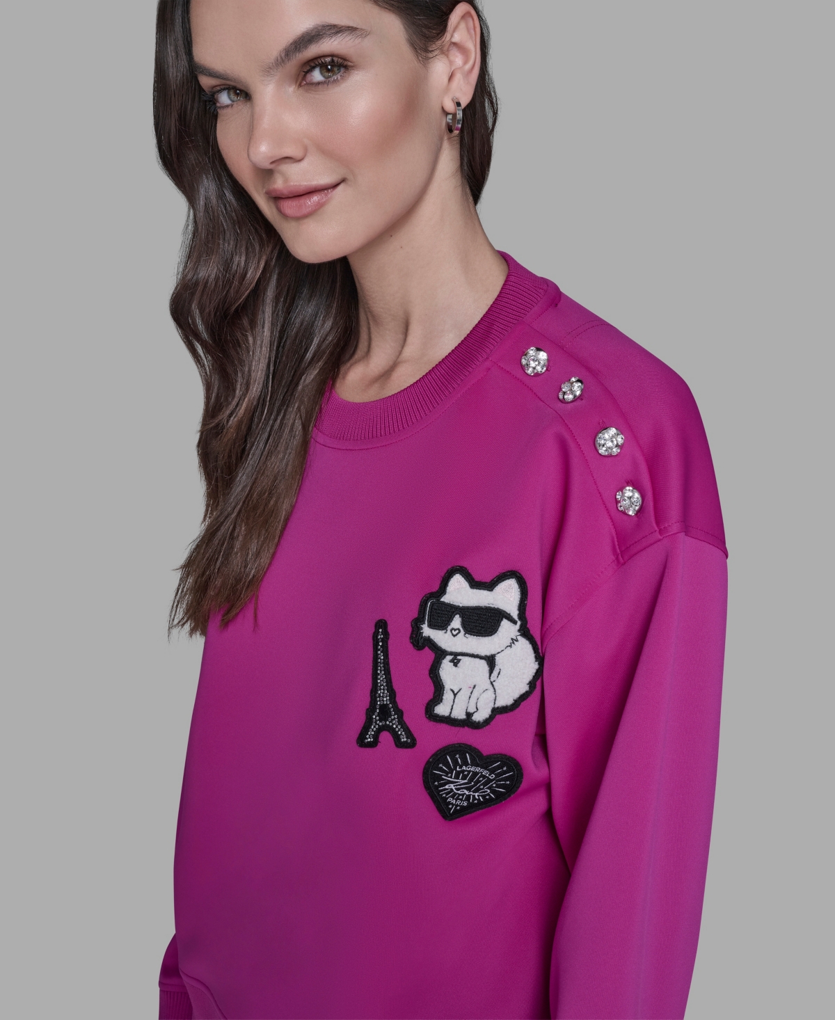 Karl Lagerfeld Paris Women's Choupette Patch Detail Sweatshirt