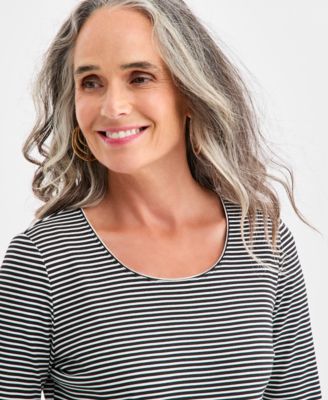 Women's Cotton Long-Sleeve Scoop-Neck Top, Created for Macy's