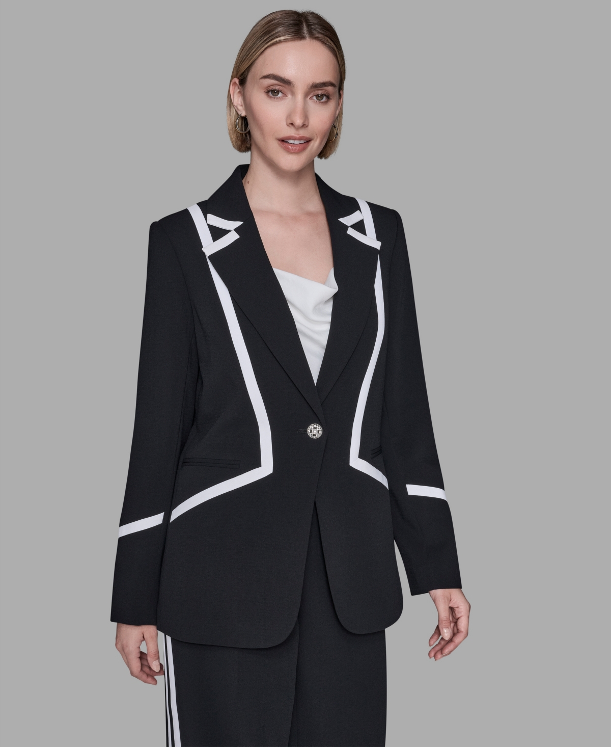 Karl Lagerfeld Women's Collar Contrast Trim Blazer In Black