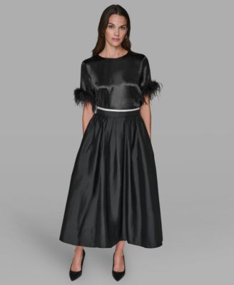 Women's Crewneck Feather Trim Top