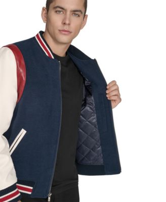 Men's Mixed-Media Varsity Bomber Jacket