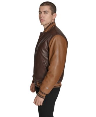 Men's Faux Leather Varsity Jacket