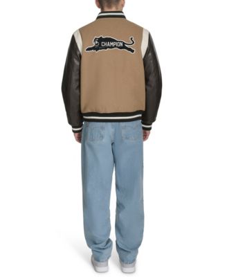Men's Mixed-Media Varsity Bomber Jacket