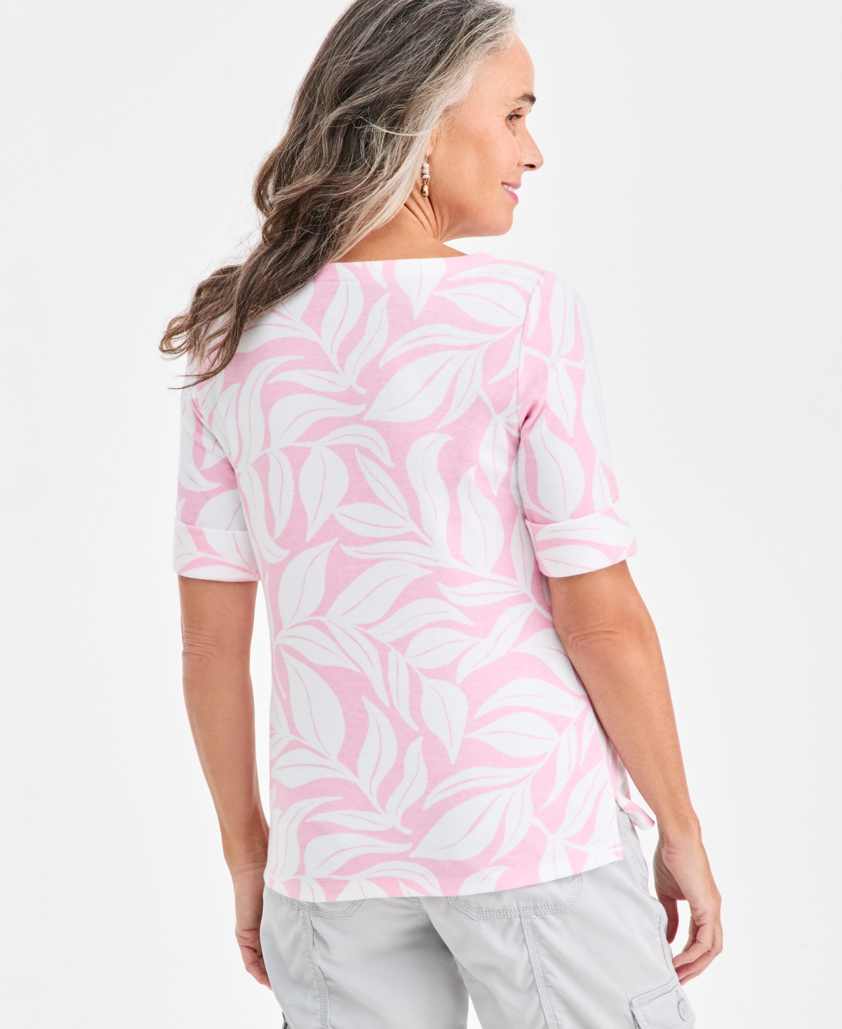 Style & Co Petite Floral Printed Boat Neck Top, Macy's Exclusive In Pink