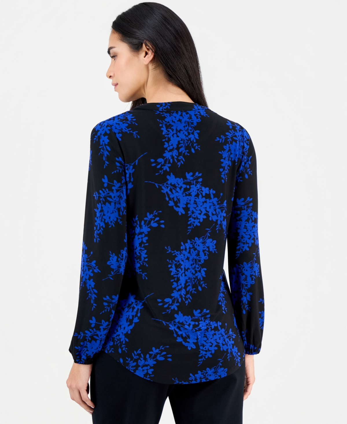 Ak Anne Klein Petite Printed Split-Neck Top