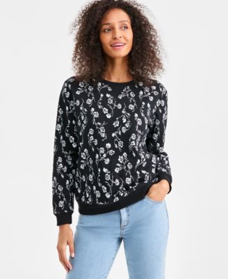 Style & Co - Women's Floral Fleece Crewneck Sweatshirt