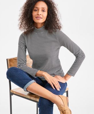 Style & Co - Women's Striped Mock Neck Top