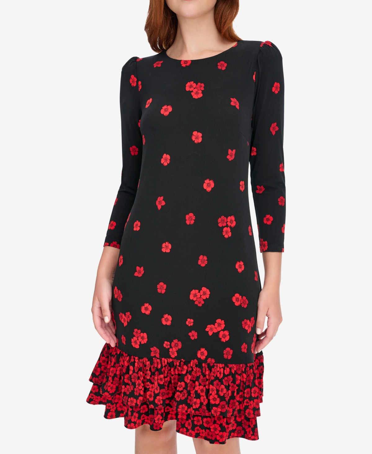 Tommy Hilfiger Petite Placement Print Ruffle Hem Dress