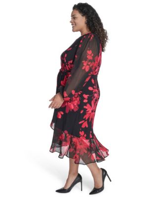 Plus Size Chiffon Long-Sleeve Midi Dress