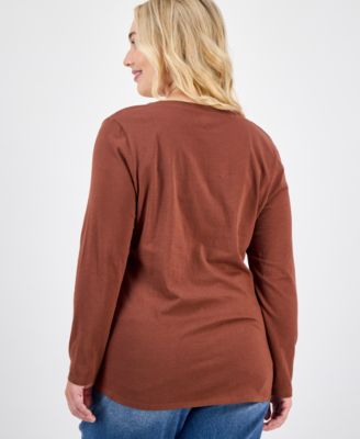 Plus Size Long Sleeve V-Neck Top