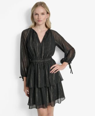 Women's Long Sleeve Metallic Dress