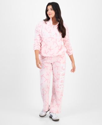 Juniors' Paris Bow-Print Quarter-Zip Fleece Top