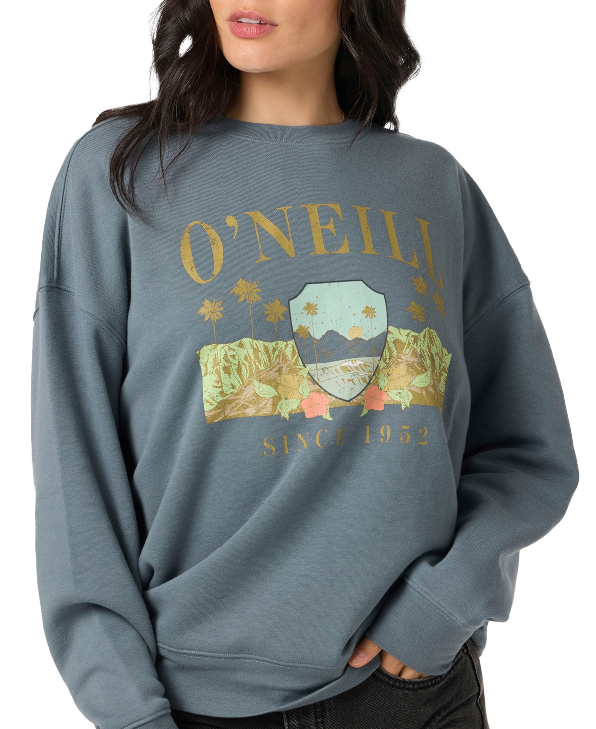 O'neill Juniors' Malibu Mirage Crewneck Sweatshirt In Gray