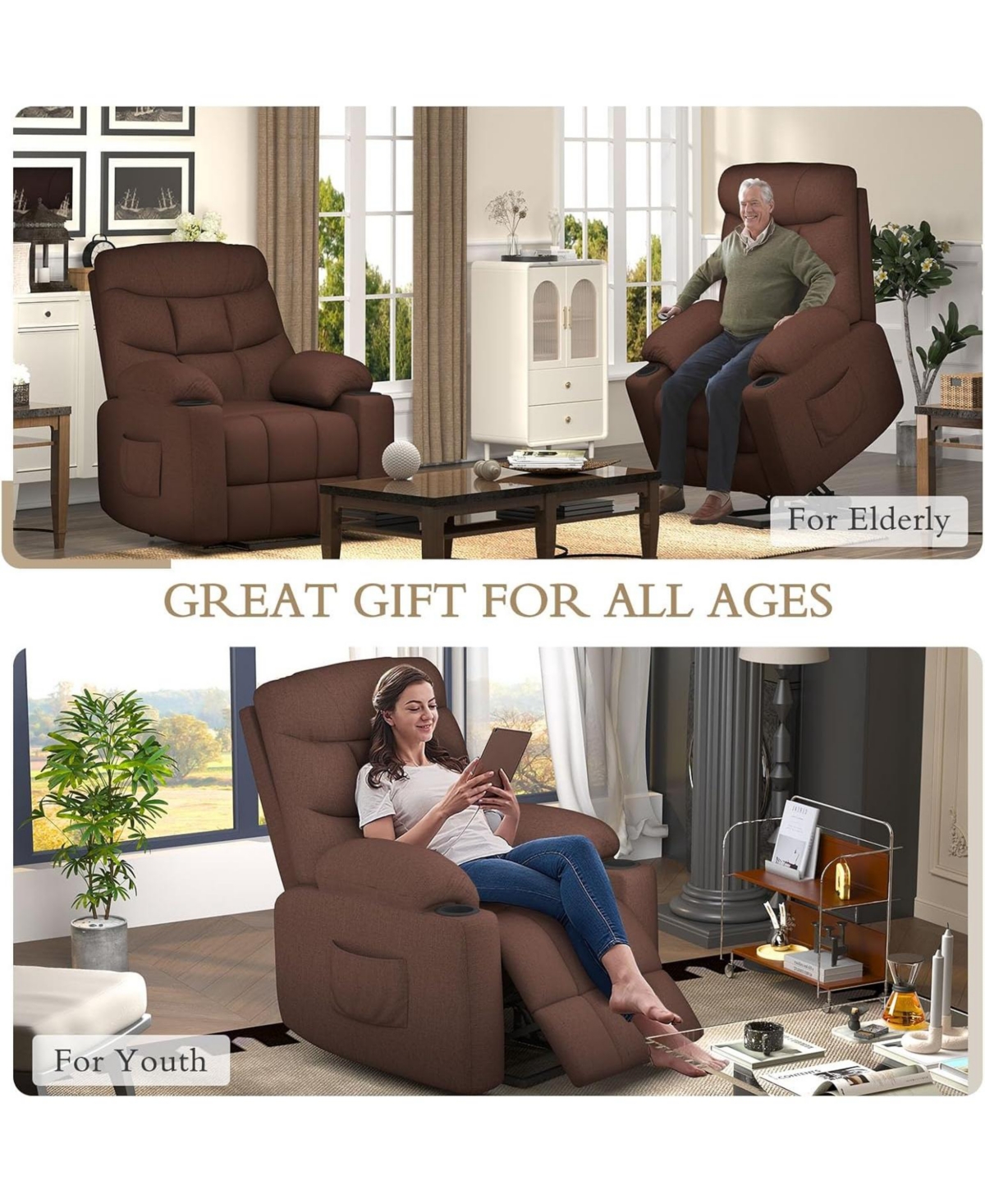 Aecojoy Multi-Function Power Lift Recliner for Elderly