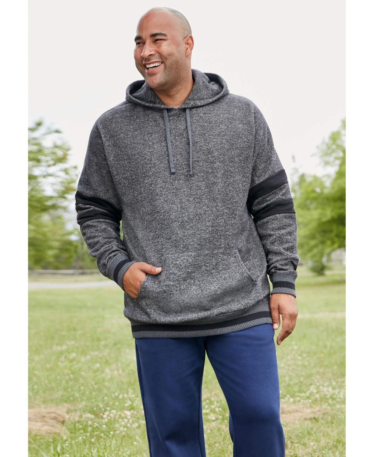 Мужское худи KingSize Big & Tall Coaches Collection Colorblocked Pullover, цвет: Чёрный — фото 3