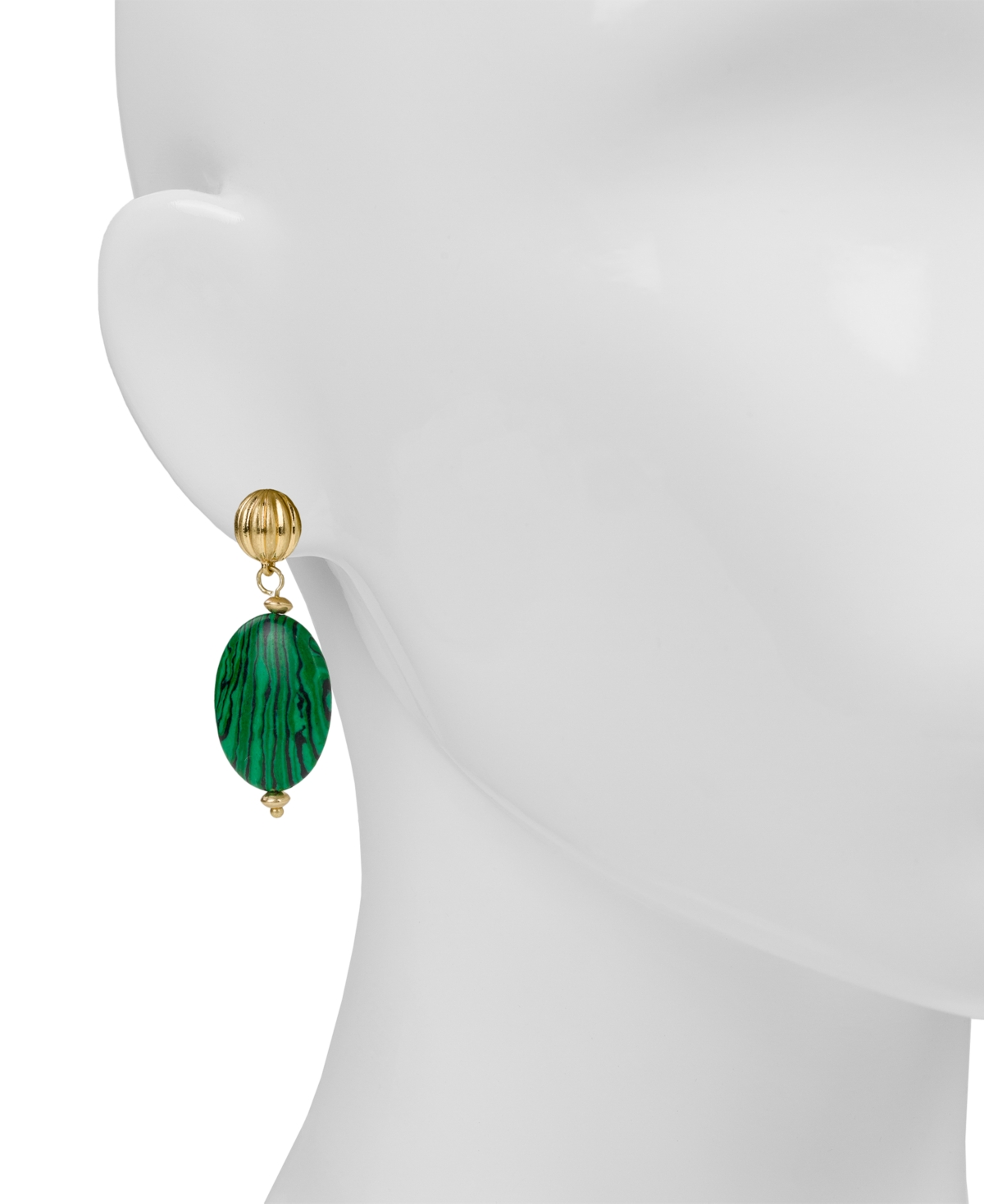 Patricia Nash Oval Bead Green And Worn Gold-tone Post Drop Earrings In Gold