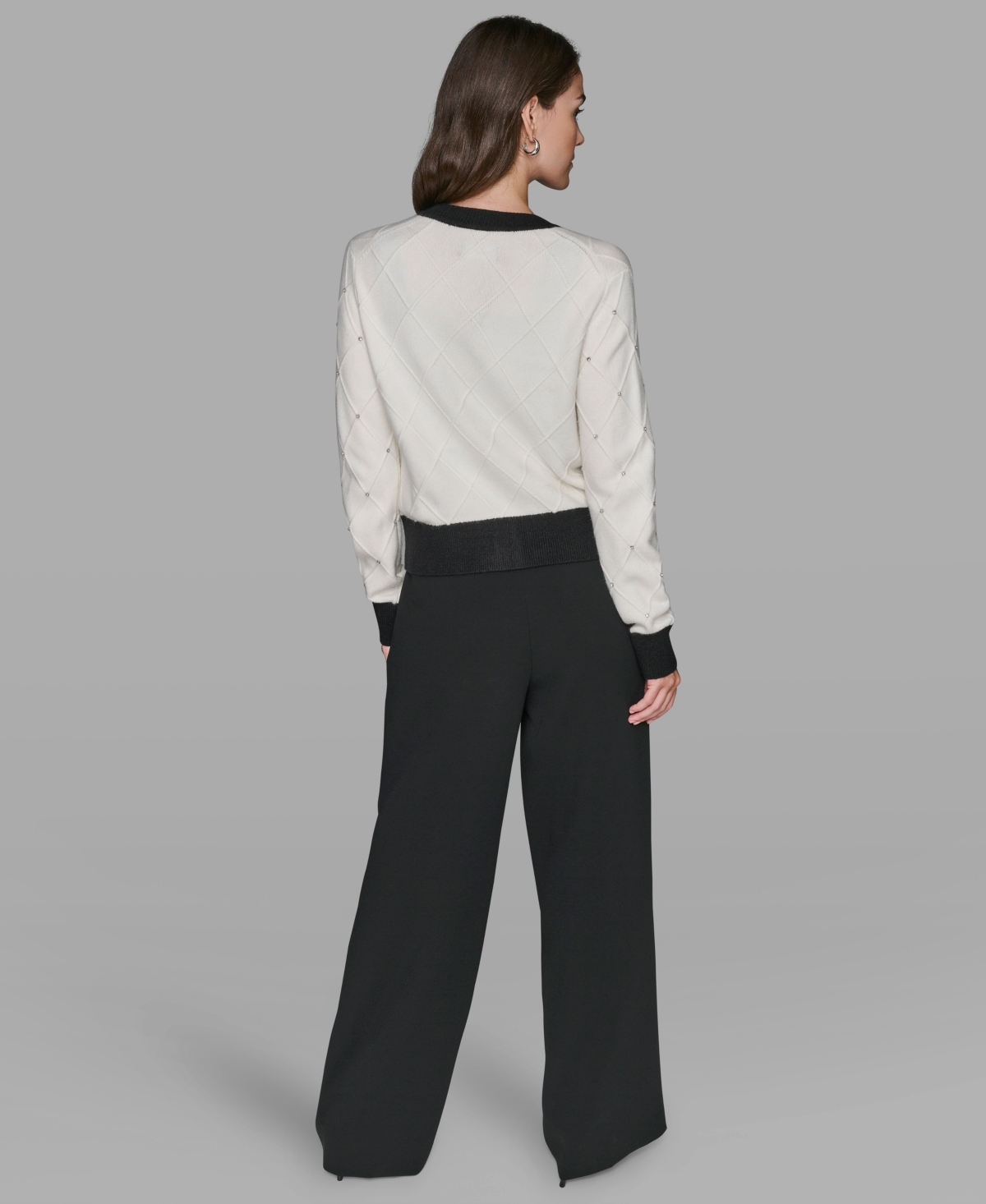 Karl Lagerfeld Paris Women's Crew Neck Front-Button Cardigan Sweater