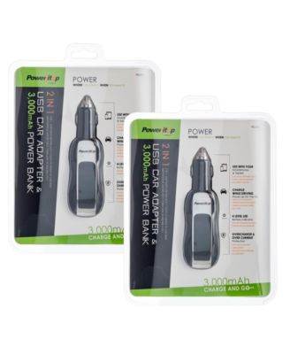 2-in-1 USB Car Adapter & 3,000 mAh Power Bank Bundle