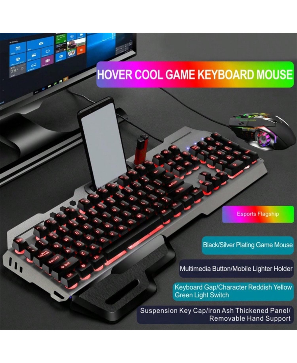 104 Keys Wired Cool Gaming Keyboard And Mouse Set