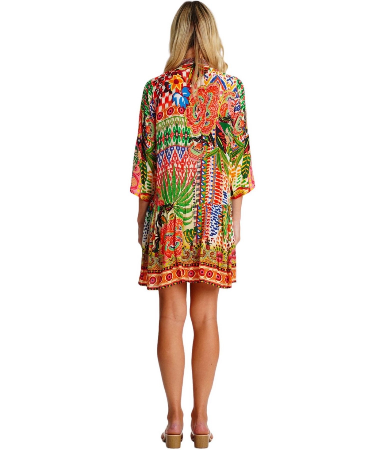 La Moda Clothing Women's Short Asymmetrical Dress with V-Neck and Mid-Length Sleeves