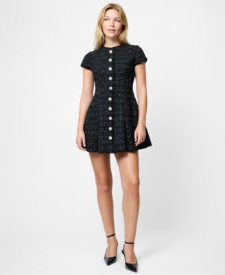 Women's Speckled Tweed Pleated Mini Dress