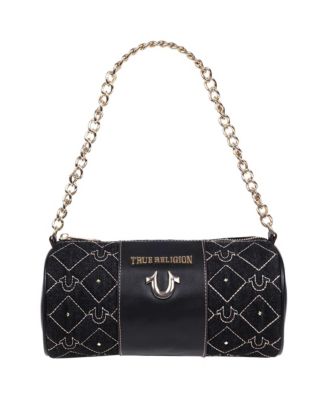 Studded Denim Zip Top Barrel Bag