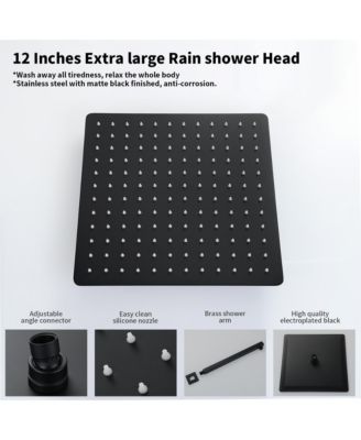 Male NPT Bathtub Shower Faucet Set, Waterfall Tub Faucet with 12-Inch Matte Black Rain Shower Head System