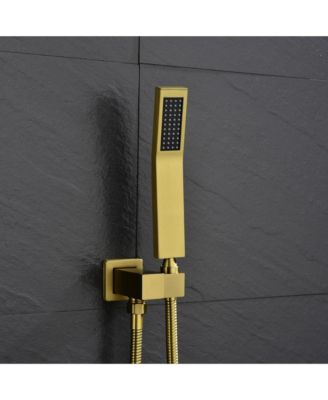 Shower System Bathroom Faucet Set Square Rainfall Shower Head and Handle Combo, 16 inch Shower Head and Tub Spou, Brushed Gold