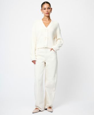 Women's Babysoft Knit V-Neck Embellished Bow Cardigan Sweater