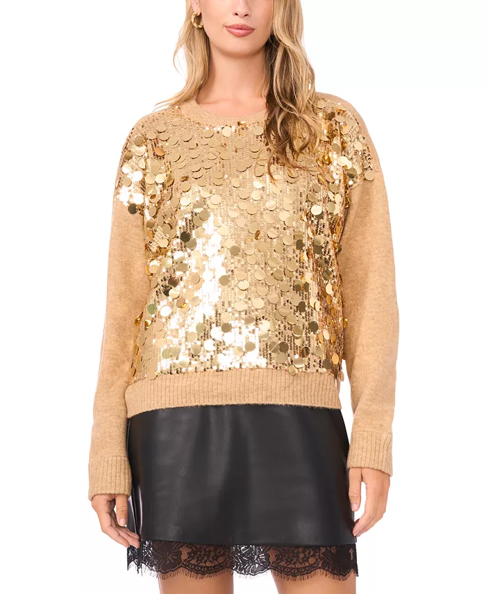 Women's Crewneck Paillette Sequin Long-Sleeve Sweater - thumbnail 5