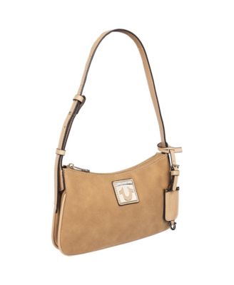 Logo Plaque Suede Shoulder Bag