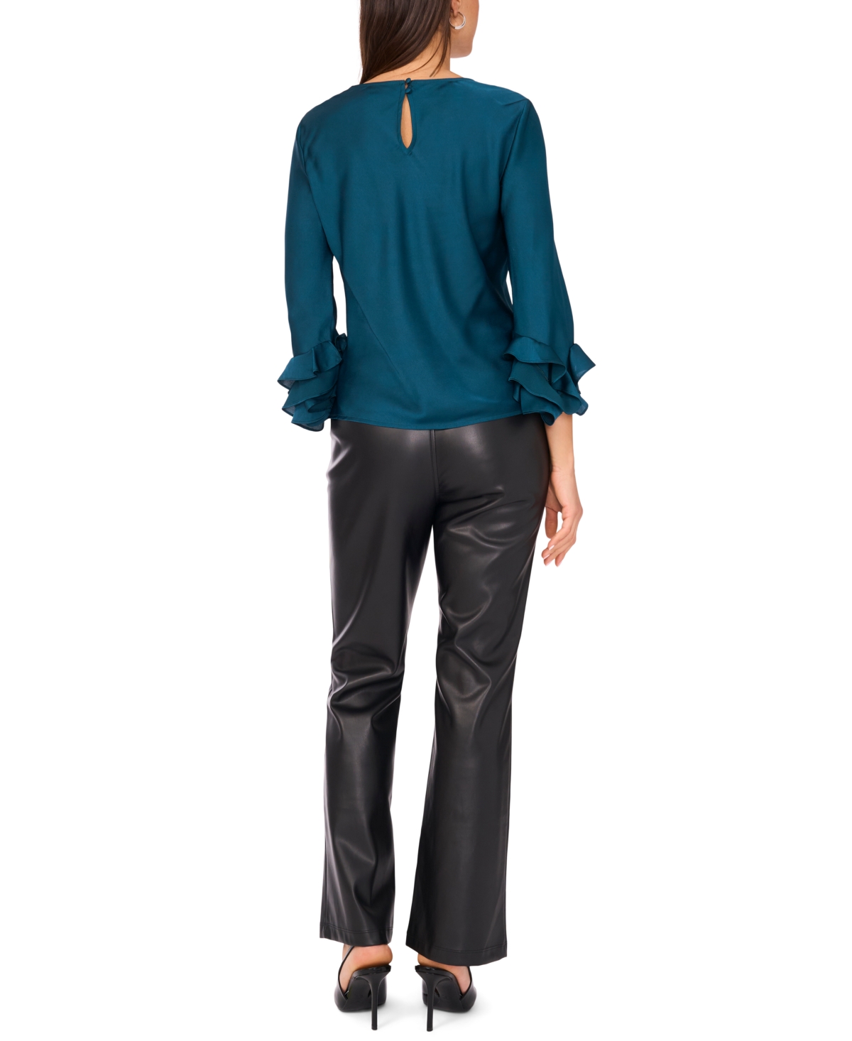 Vince Camuto Tiered Ruffle Sleeve Satin Top In Blue