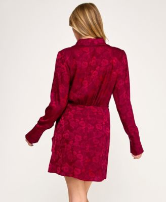 Juniors' Long Sleeve Wrap Mini Dress