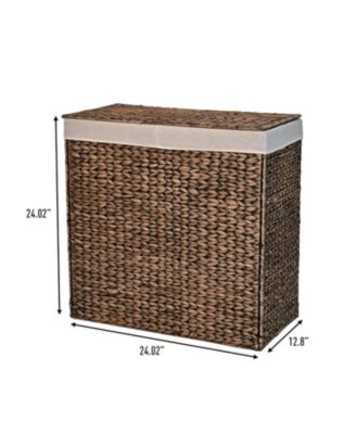 Sawyer 24" Classic Farmhouse Hand-Woven Hyacinth 2-Section Collapsible Laundry Hamper with Washable Liner