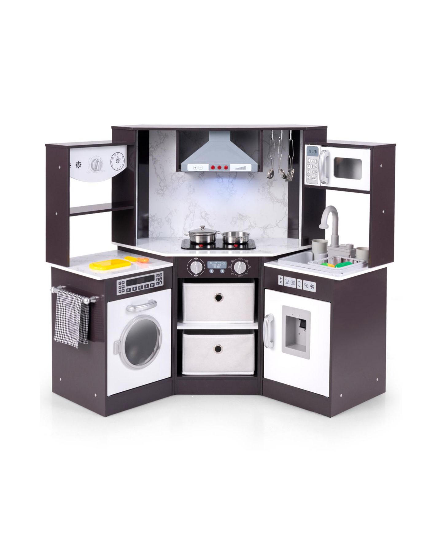 Детская игрушка HONGGE Interactive Lights and Sounds Play Kitchen with Water Features, Ages 3+, цвет: Кофейный — фото 1