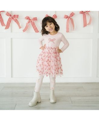 Toddler Girls Candy Cane Confetti Christmas Long Sleeve Tutu Dress