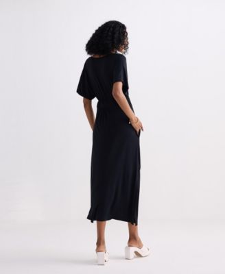 Women's Flowy A-Line Maxi Dress with Side Slits in Black