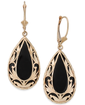 image of Onyx Teardrop Decorative Framed Drop Earrings (28mm x 16mm) in 14k Gold