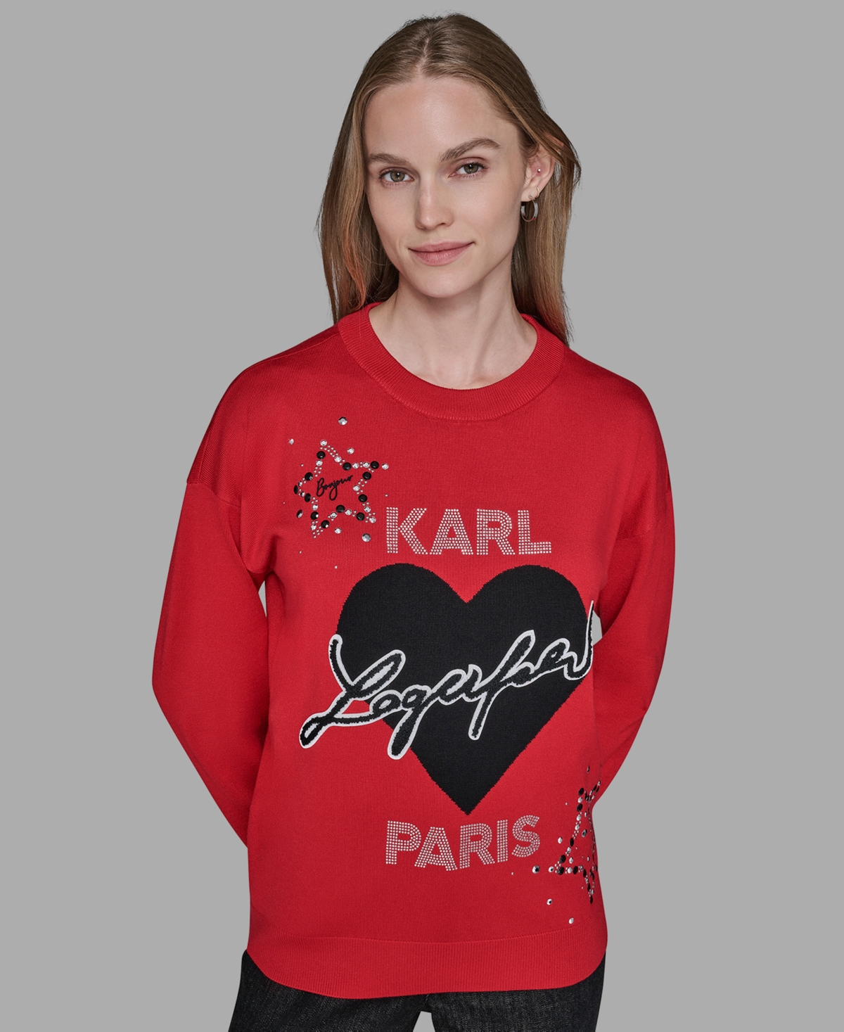 Karl Lagerfeld Paris Women's Long Sleeve Heart Detail Sweater