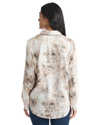 Petite Long Sleeve Button Front Shirt