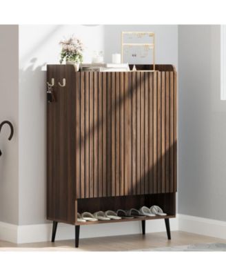 Shoe Cabinet，Large Shoe Cabinet with Doors,Adjustable Shelves, Shoe Organizer with Doors for Hallway, Entryway, Living Room,Nut-Brown