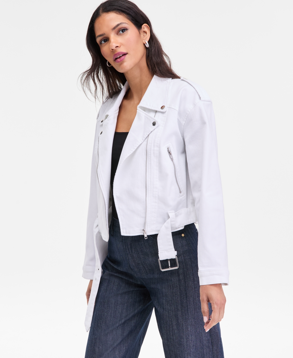 Inc International Concepts Women's Belted Moto Jacket, Macy's Exclusive In White