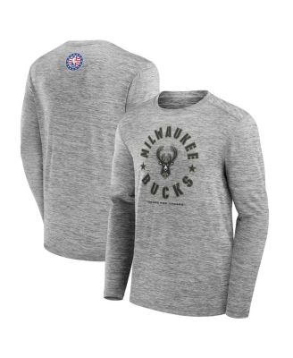 Fanatics - Men's Heather Gray Milwaukee Bucks NBA Hoops for Troops Long Sleeve T-Shirt